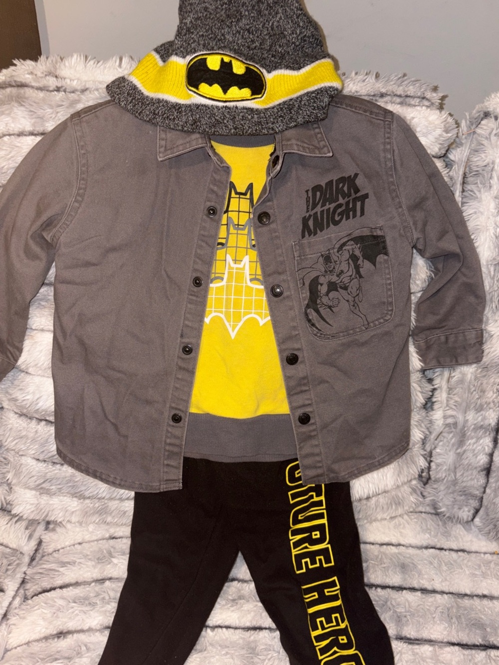 Batman Gray & Yellow Dark Knight Outfit with Logo Hat